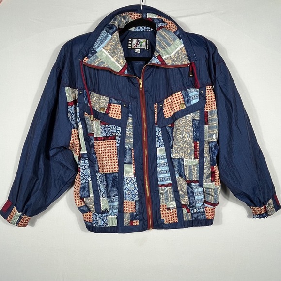 Vtg 90s Y2K Floral Patchwork Tracksuit Sm Navy‎ Blue Windbreaker 2pc Set Whimsy - Picture 3 of 8